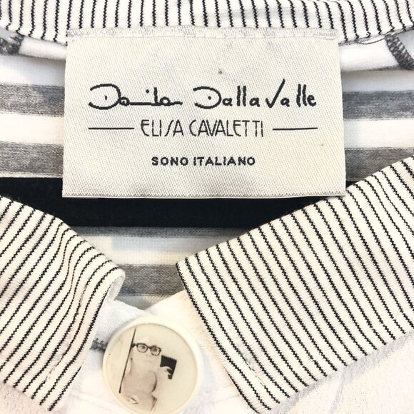 Elisa Cavaletti Striped Button-Down Shirt Unique Collar Button Size M White Grey - Picture 2 of 11